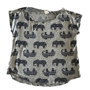 Blue Planet Top‎ Women's S Gray Elephant Print Tribal Festival Boho Y2K Vintage